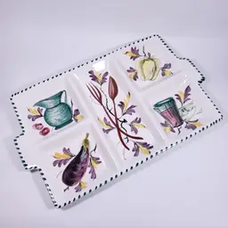 Vintage ITALIAN Kitchen Folk Art Hand Painted Ceramic DIVIDED SERVING TRAY
