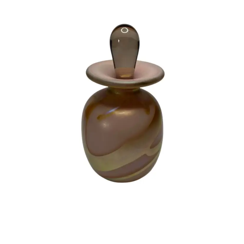 Vintage Elaine Hyde 1985 Signed Pink And Gold Perfume Bottle @ 4” Tall Including Stopper