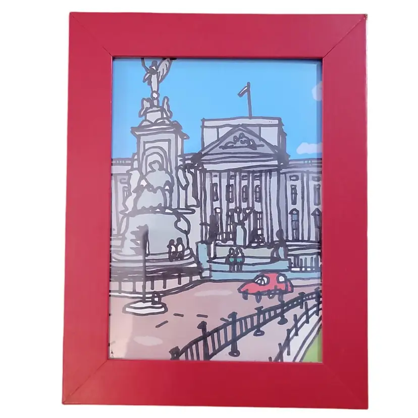 Two Charming Red Framed Print Cards London Tower Bridge Buckingham Palace James Hobbs Artwork
