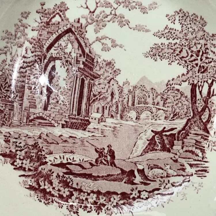Vintage Taylor, Smith & Taylor (TS&T) English Abbey Red Transferware  Shallow Serving Bowl