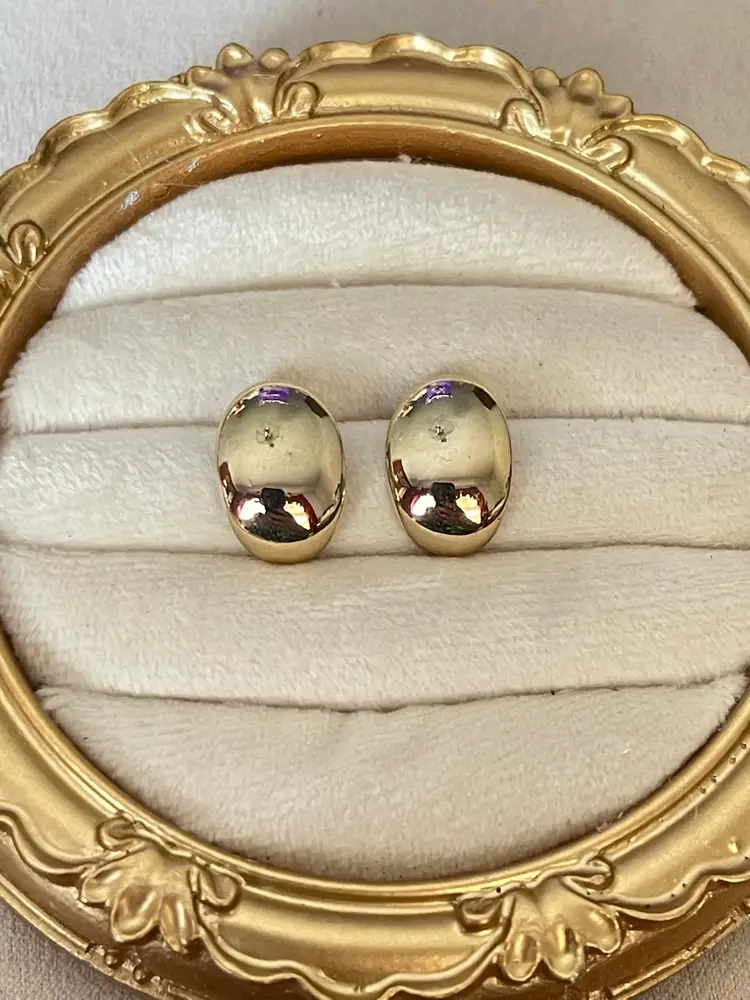 Vintage Gold tone Chunky Half Hoop Studs, Pierced