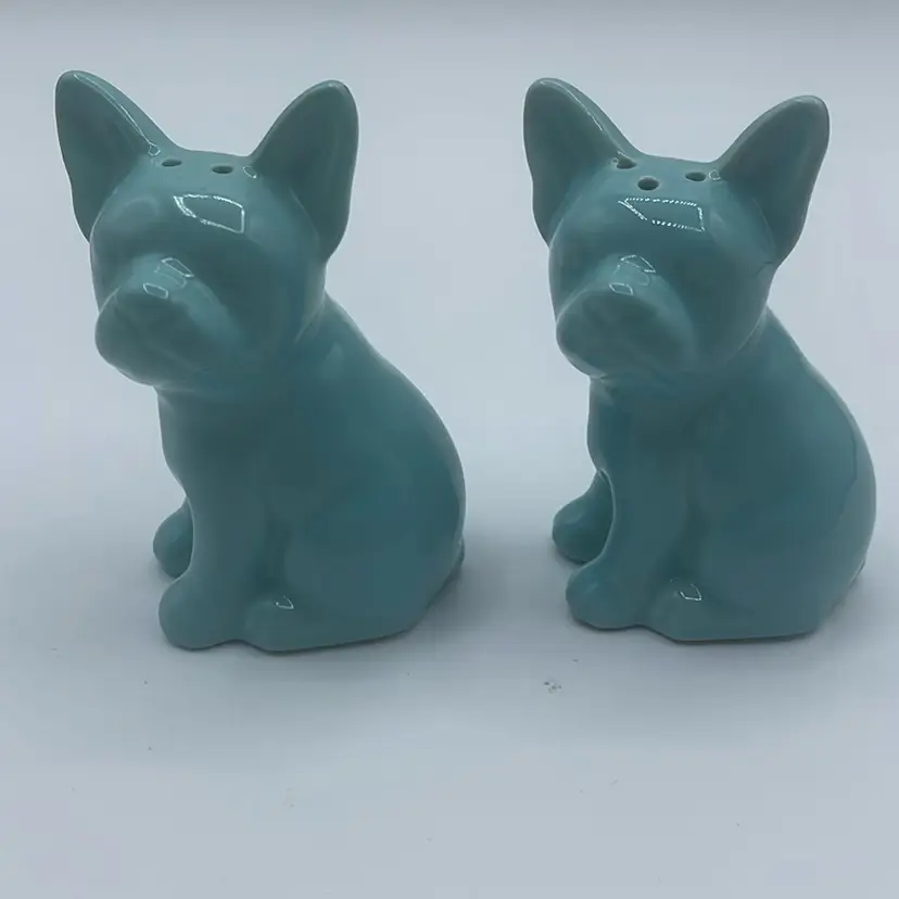 French Bulldog, Green Salt And Pepper Shakers 3.75 Inches Tall