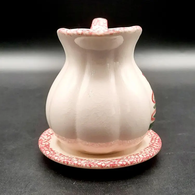 Vintage Mini Spongeware Christmas Tree Pitcher & Underplate