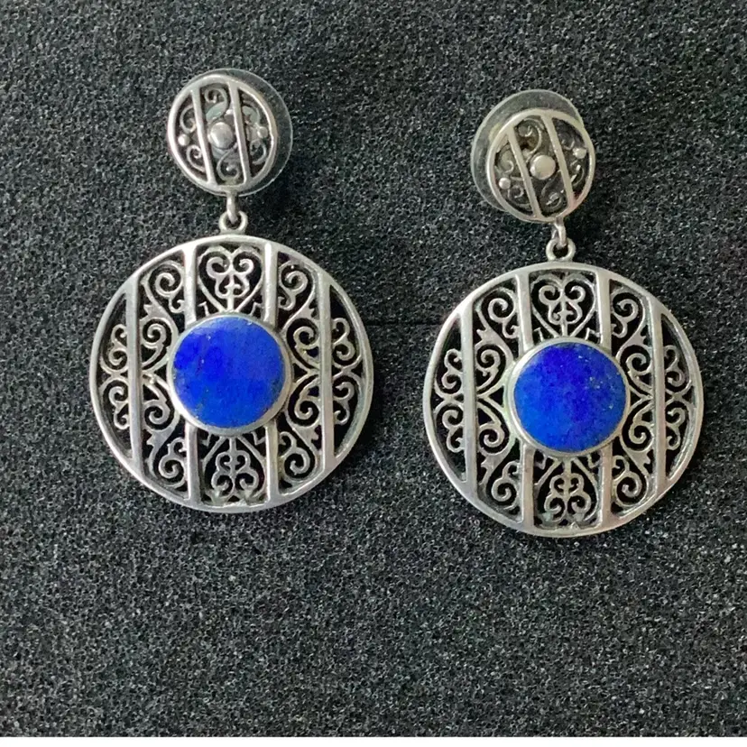 BOMA .925 Sterling Silver Post Earrings With Lapis Lazuli Stone 1.5”
