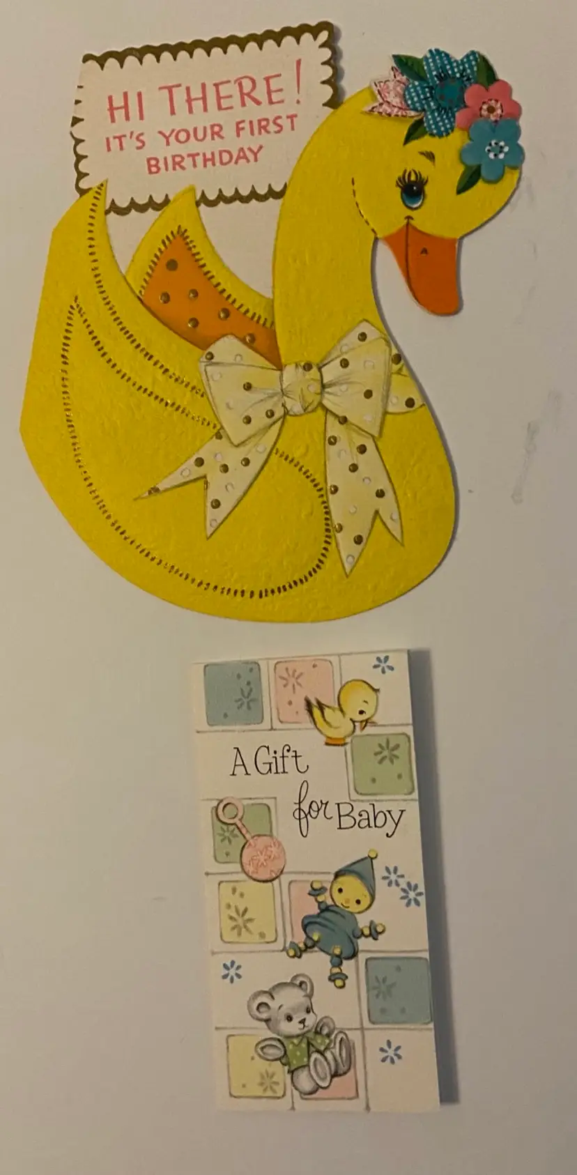 Set Of Two Vintage Children’s Cards-First Birthday & A Gift For Baby-