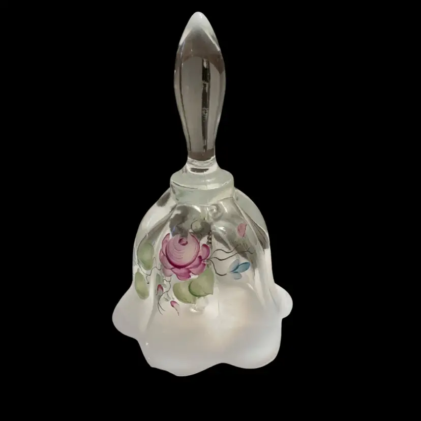 Fenton French Opalescent Cottage Rose Glass Bell HP By Angela Vanzile 5.75” x 3.5”