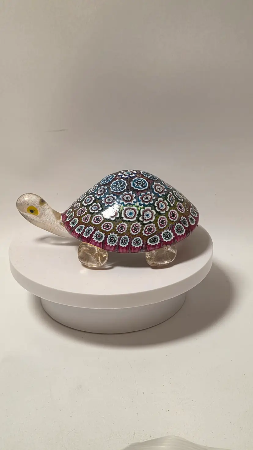 Vintage Murano Millefiori Turtle Tortoise Flowers Red Green Blue Stubby Tail