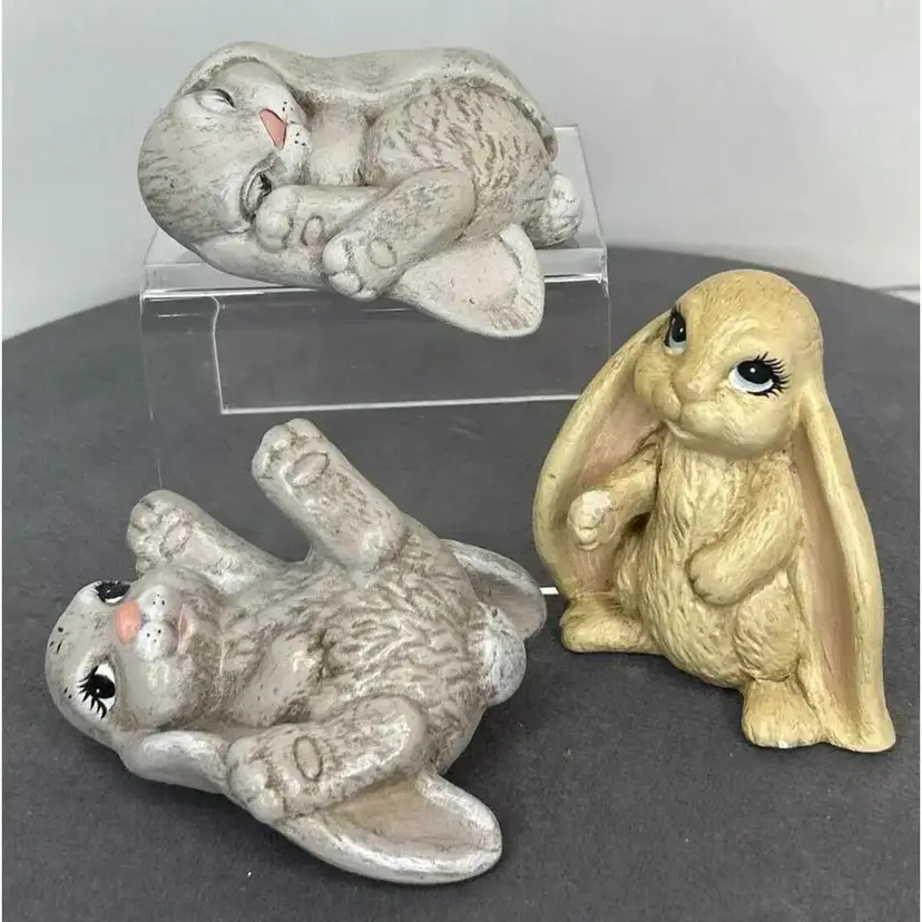 Vintage Easter Three Bunny Rabbits Scioto Ceramic Mold Figurines ~ (c) 1993