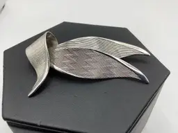 #17 Apr 25th Brooch Ribbons Textured Chevrons Polished Silver Tone  2 & 3/4” Wide