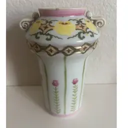 Vintage 7" Tall Nippon Hand Painted Floral Porcelain Vase Handles