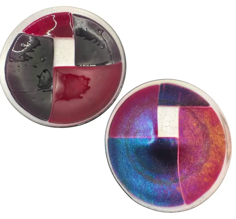 Set of 2 Fused Studio Art Glass Plates Plate Iridescent Magenta Pink Purple Blue