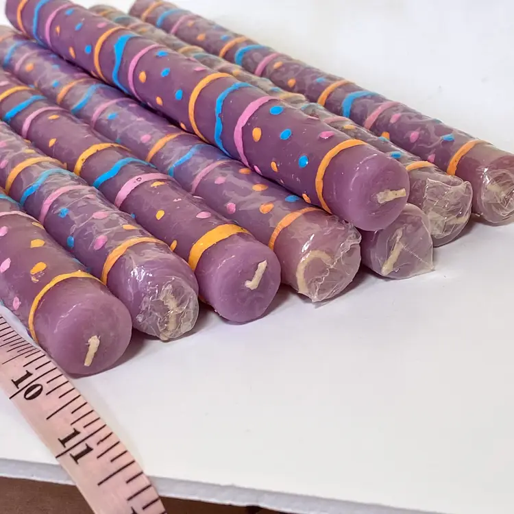 Vintage 10" Candles Hand Sculpted Purple Multicolor Unlit Original Box