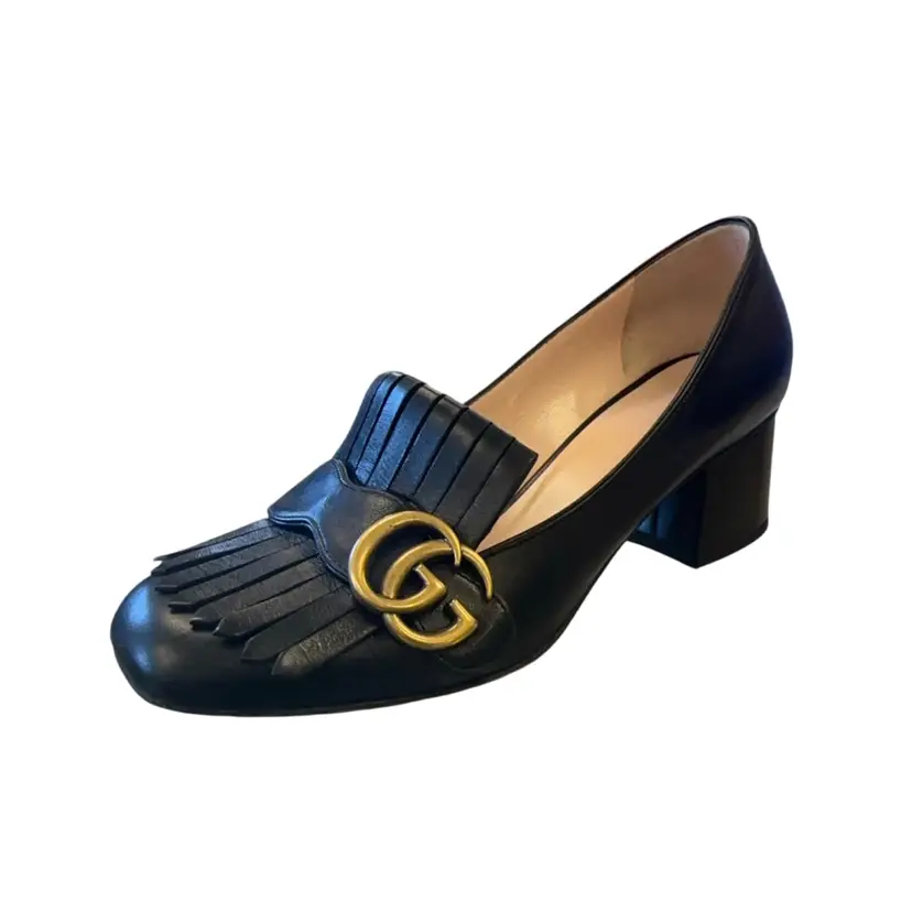 Gucci Black Leather Fringe Marmont Loafer SZ 37.5