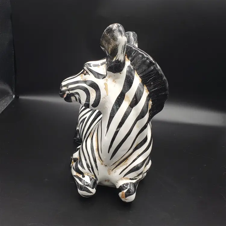 Vintage MCM Terracotta Hand-Painted Italian Zebra Sculpture