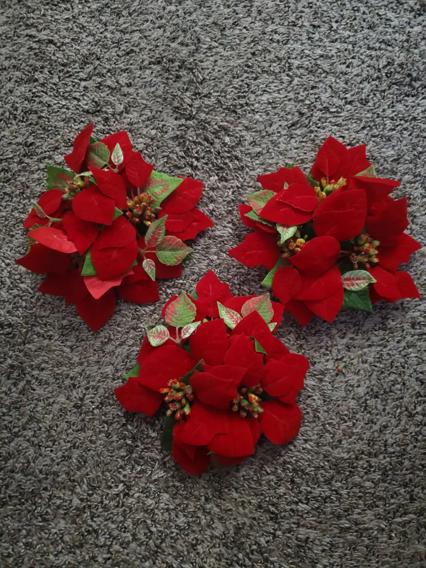 3 Poinsettia Candle Rings with a 1 1/4" Diameter