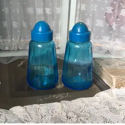 Vintage Blue Glass Salt and Pepper Shakers