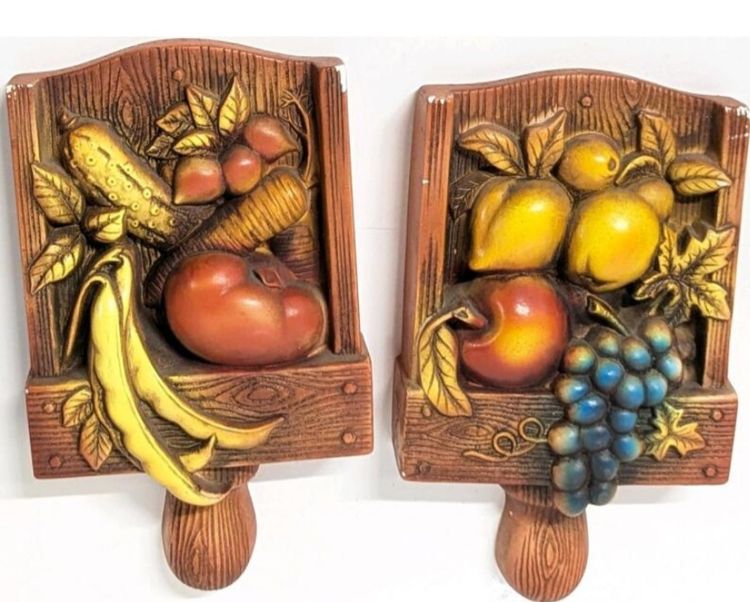 Vintage 1968 Miller Studio Chalkware Fruits and Vegetable Wall Art 8.5", Chips & Flaking Present