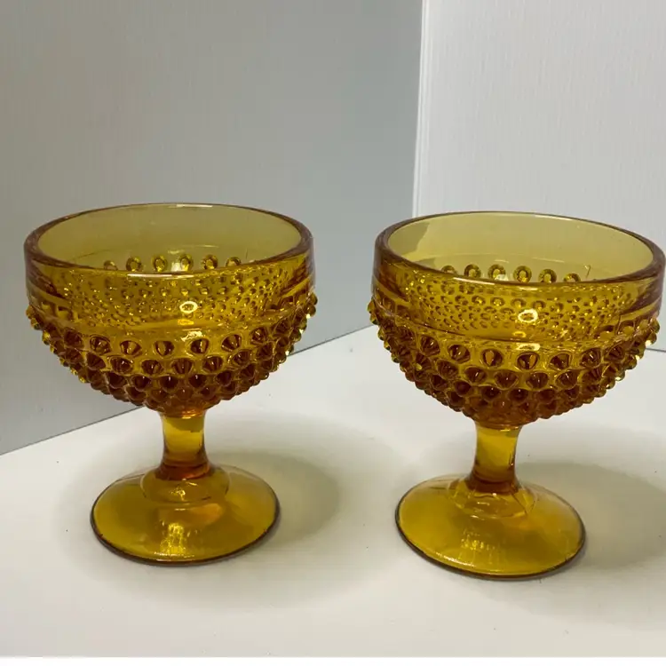 038 Smith Amber Hobnail Sherbet Dessert Pedestal Bowls Set Of 2