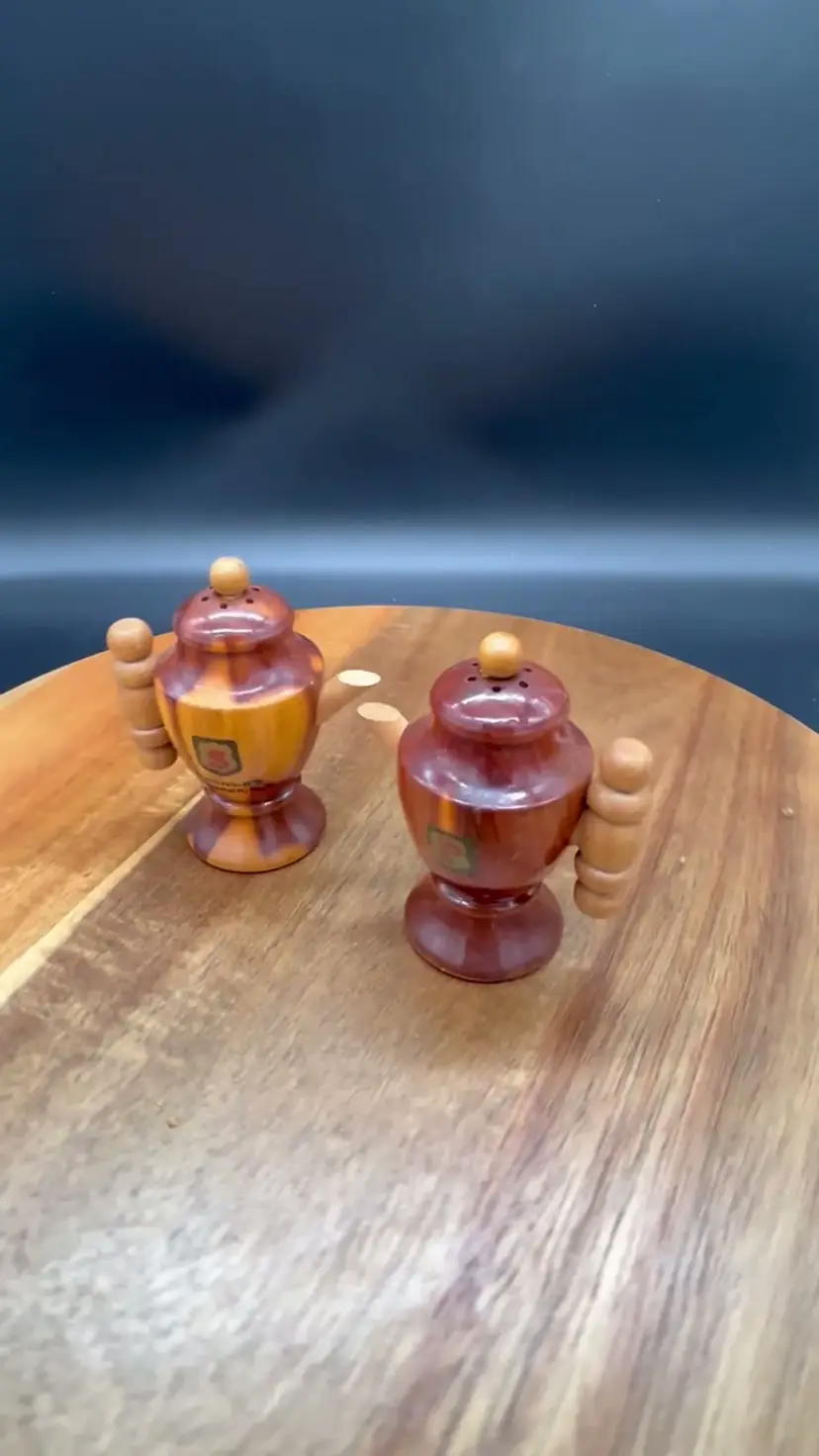 Vintage Wooden Coffee Pot Shaped Salt & Pepper Shakers from Grossinger's, Catskills NY