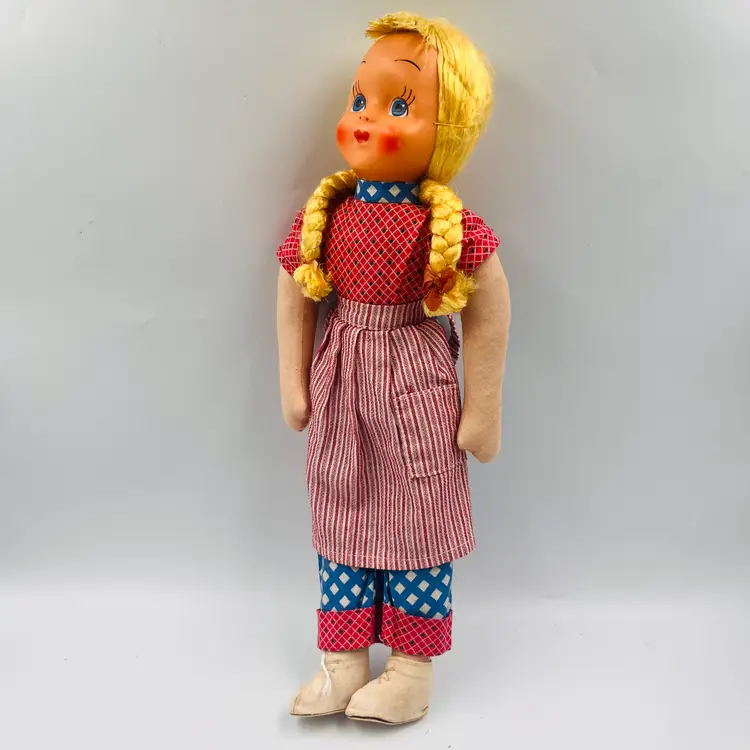 Vintage Polish Doll Blonde Braids- Saw Dust or Straw Cloth Body - Celluloid Face