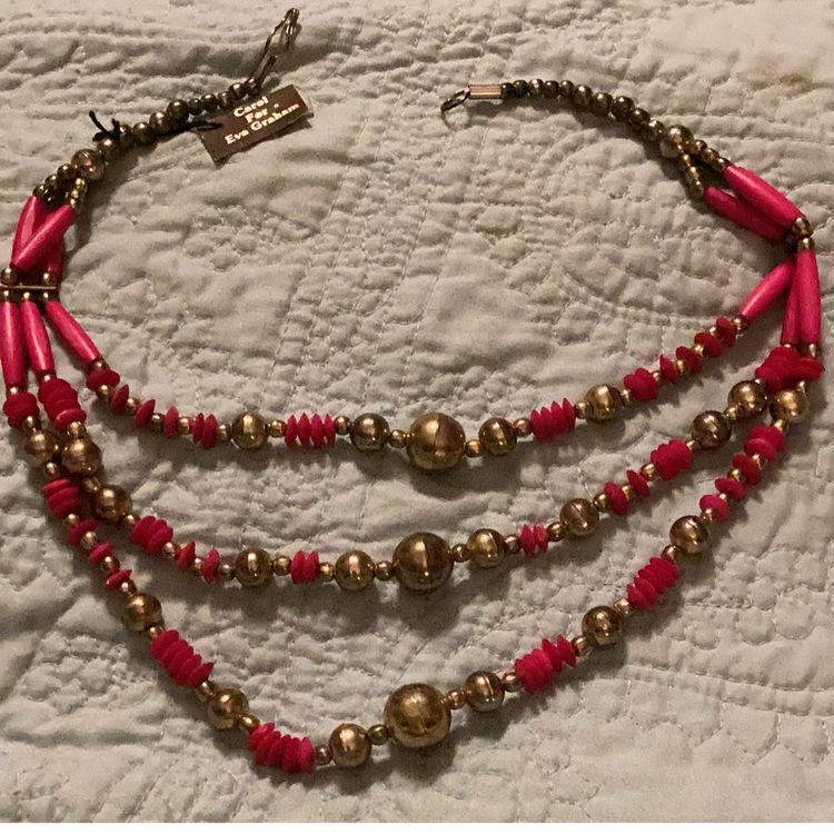 Pink Chartreuse Colored Necklace 3 Strands.  Handcrafted Carol for Eva Graham.