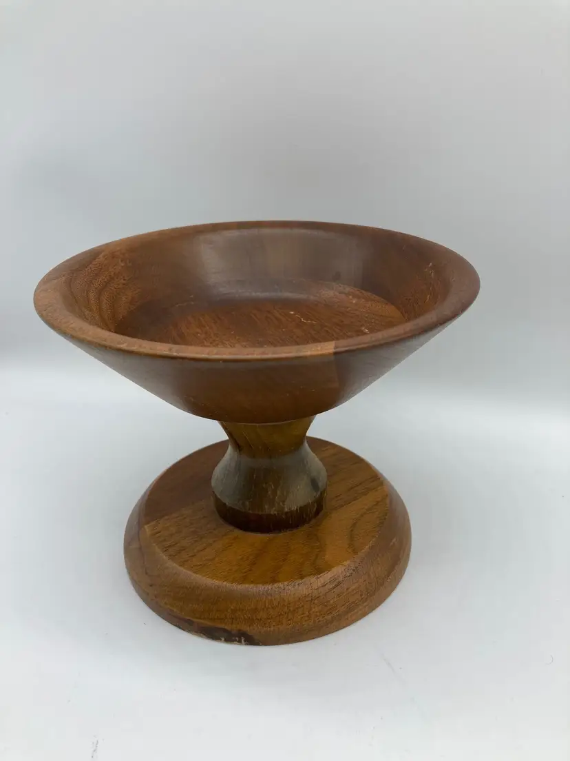 MID CENTURY OZARK BLACK WALNUT WOOD CANDY PEDESTAL BOWL