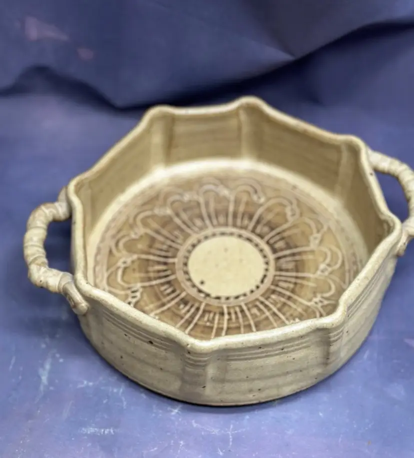 SALE Vintage Art Pottery By Sandie Bredbenner Serving Bowl Dish Stoneware Signed