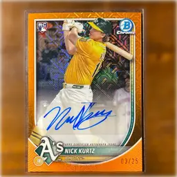 2025 Bowman Chrome Nick Kurtz Rookie Orange Mojo Refractor Auto /25 Oakland Athletics