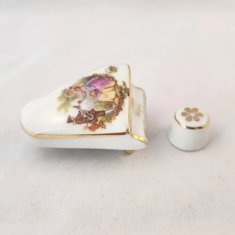 Vintage Limoges Courting Couple Miniature Piano & Stool Porcelain 1" Dollhouse