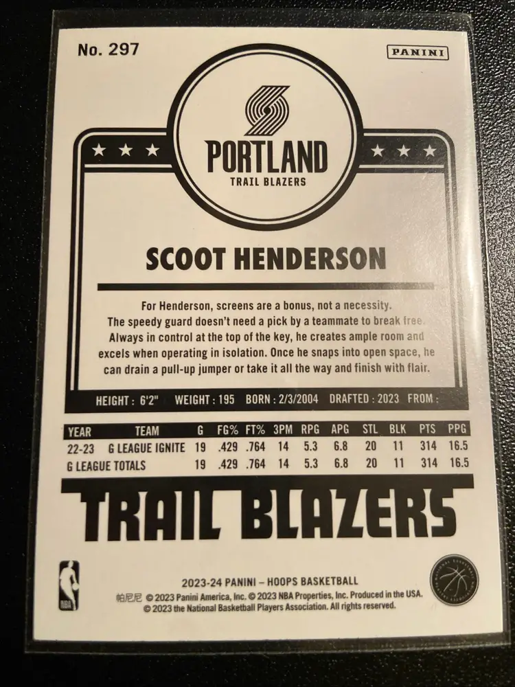 2023-24 Panini NBA Hoops - Hoops Tribute Scoot Henderson #297 (RC)