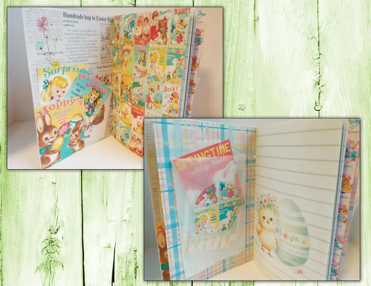 Easter Basket Junk Journal, Hand Sewn binding, Easter ephemera, Easter stickers, Easter Journal, Printed Junk Journal, Vintage Easter Papers