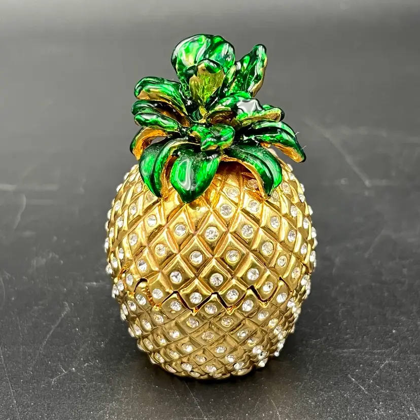 Pineapple Rhinestone Magnetic Metal Trinket Box