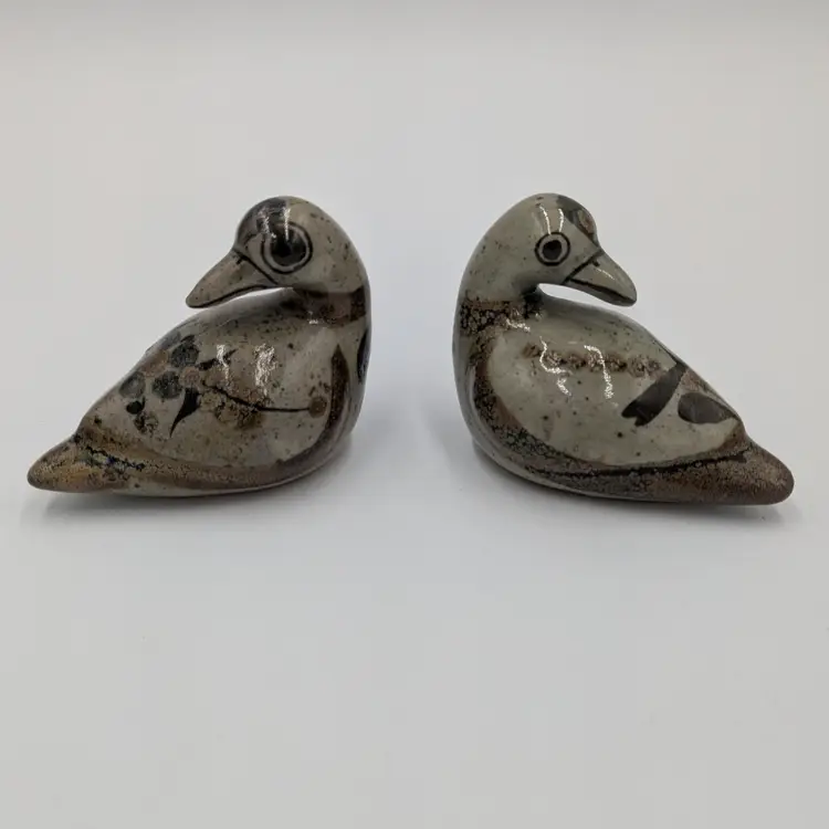 Vintage Set of (2) Miniature Ken Edwards Tonala Mexico Folk Art Pottery Birds