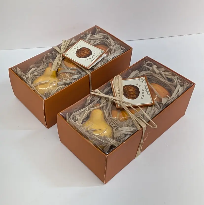 (2) NIB 2004 Williams Sonoma Pumpkin Gourd Squash Mini 3 Candle Set Thanksgiving