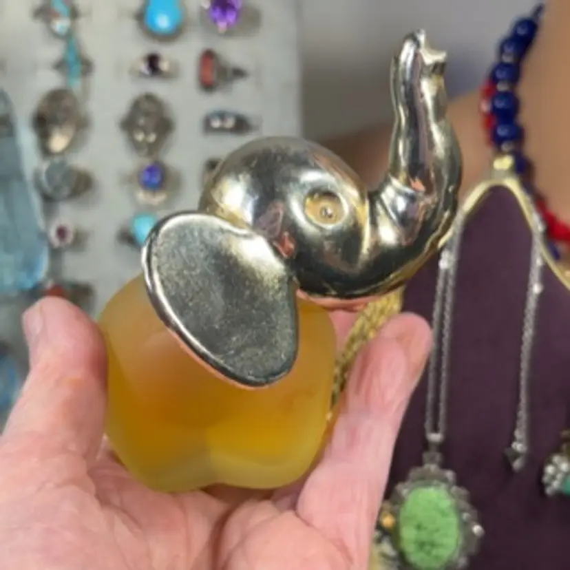 Vintage Avon Cologne Elephant Trunk Up Bottle - Imperial Garden Full - No Box 3.5” X 2.75”