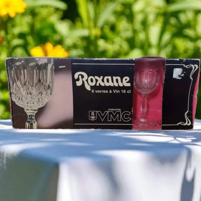 Vintage VMC Reims France 6 Clear Wine Glasses Teardrop Diamond Roxane 160ml