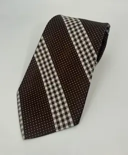 Vintage Ties+ Brown and White Check Dot Design Wide Dacron Polyester 58" x 4.75"