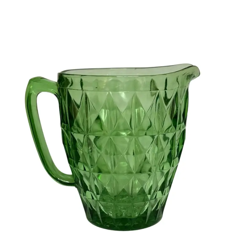 Jeannette Windsor Diamond Green Uranium Depression Glass Pitcher Glows  READ
6 1/4” T x 5-34” W (top)