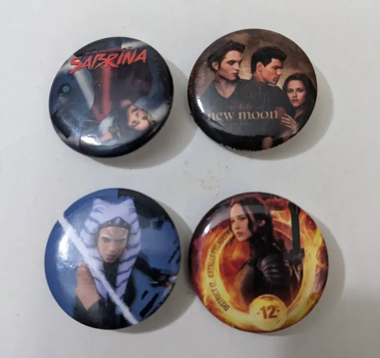 Mixed Button Lot - Hello Kitty, Twilight, Star Wars, Hunger Games, Sabrina