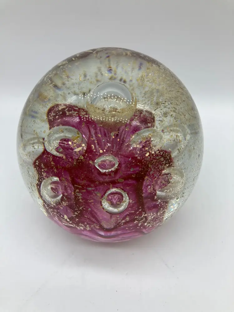 Dynasty Gallery Large Pink and Gold Paperweight with Bubbles *