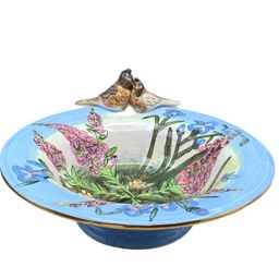 Blue Sky Bowl Birds Flowers Robins Cottagecore Grannycore