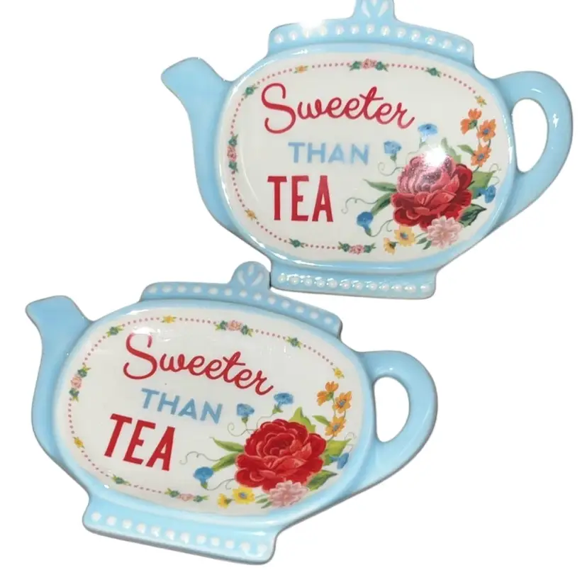 Pioneer Woman Tea Bag Spoon Rest Holder Set Of 2 4”