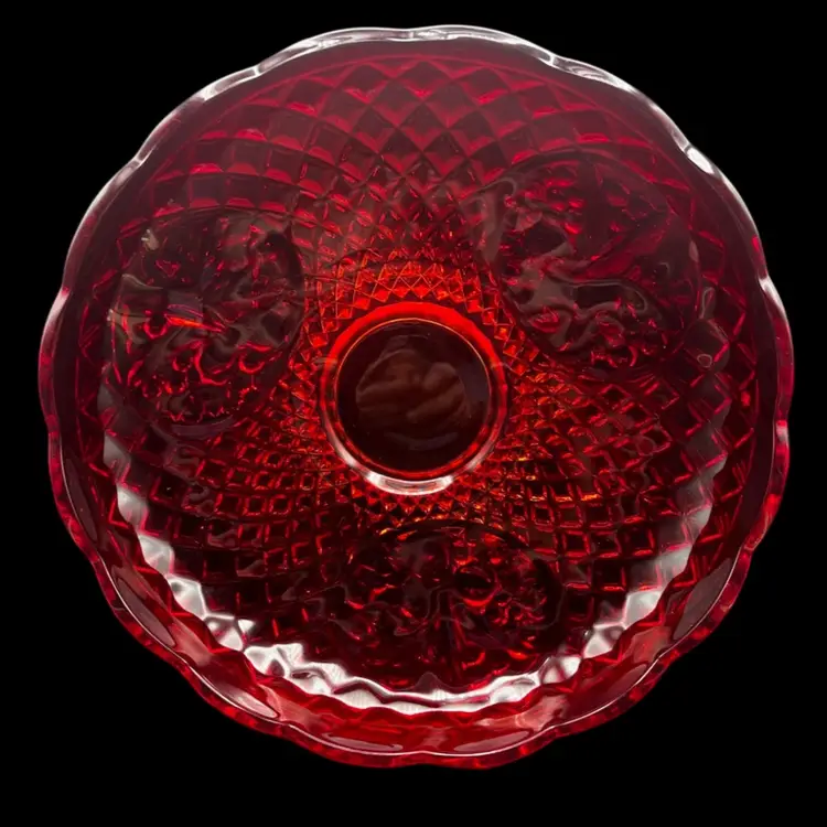 #248B Vintage Indiana Glass Large Shallow Centerpiece/Console Bowl in the "Canterbury Sunset" Pattern Featuring the Red to Yellow Amberina Color Gradient with  UV Glow