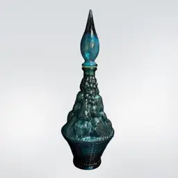 Empoli Blue Fruit Basket Vintage Genie Bottle Flame Stopper, Italy *Glows* ~16” with stopper x 6” diameter
