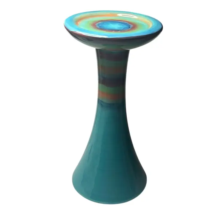 Beautiful Hand Painted Candle Holder With Mixed Colors Of Teal, Green, Red, Orange & Blue