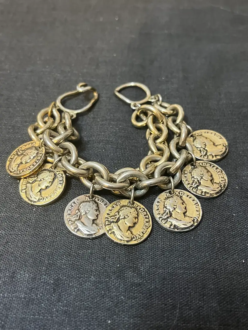 Vintage Faux Roman Coin Charm Bracelet 6.75”