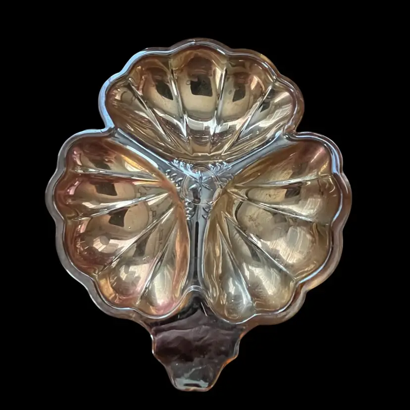 Vintage Jeanette’s Marigold Carnival Glass 3 Leaf Clover Divided Dish