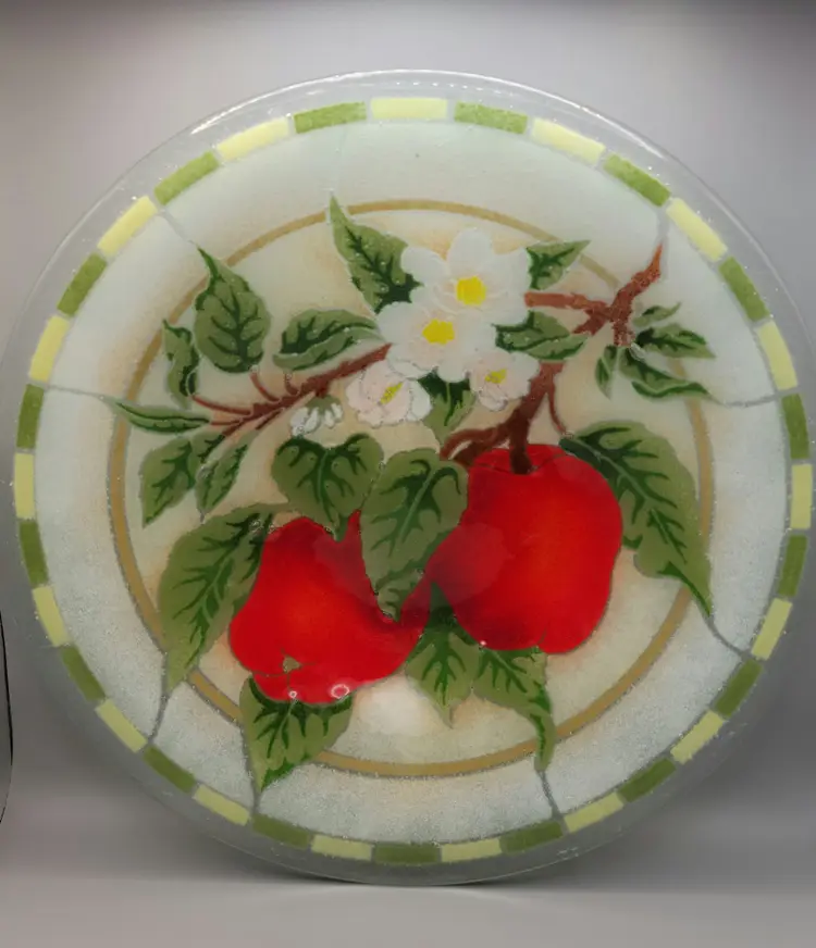 Peggy Karr Fused Glass Apple Blossom Serving/Centerpiece Bowl Signed and Dated 2000