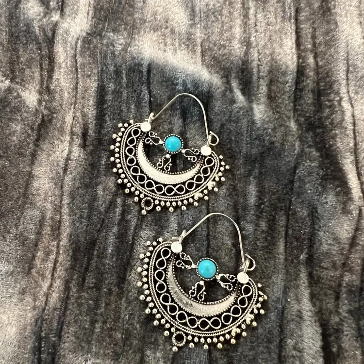 Silver and Turquoise Boho Dangle Earrings