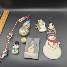 Vintage Lot Of 7 Snowman Ornaments Various Materials